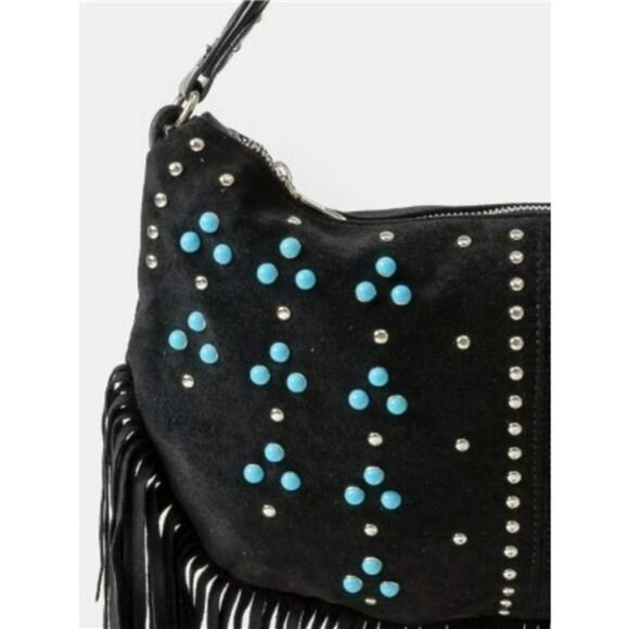 Fame Studded Pattern Multi Fringe Hobo Shoulder Bag - Picture 2 of 3